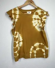 Anthropologie T.La Ruffle Sleeve Sweatshirt Top Small S Tie Dye Marigold Cream