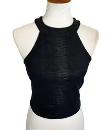 A'GACI Black Textured Halter Crop Top, Made in USA, Shimmer - Going out top