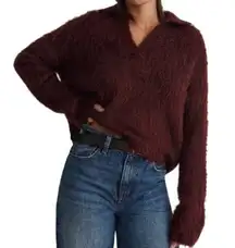 Madewell Brushed Polo Sweater Wool Fuzzy Eyelash Knit Oversized Collared Red XS