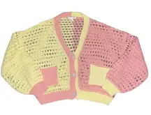 Baevely pink and yellow open knit cardigan