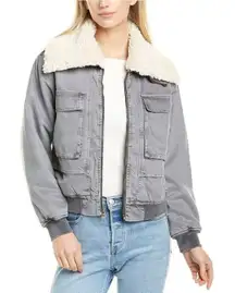 Young Fabulous & Broke Earhart Gray‎ Sherpa Collar Crop Jacket Medium New