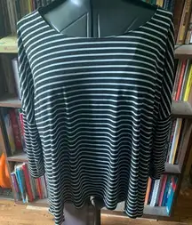 Chico’s black & white striped layered wide neck 3/L flowy blouse