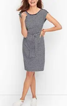 Talbots, New, Navy Chirping Stripe Belted Knit Nautical Shift Dress, Size XL