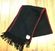 Jaeger Lambswool scarf Black /red stitching