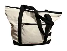 Black and White Canvas Zip Top Tote Bag with Interior Zipper Pocket
