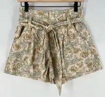 Happy X Nature 100% Cotton Floral Print Tie Waist High‎ Rise Paper Bag Shorts