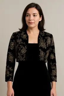 Scott McClintock Black Velvet Bolero Jacket Gold Floral