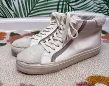 Madewell Cream Sidewalk High-Top Sneakers in Leather: Sherpa Edition - Size - 8
