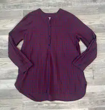 Old Navy Purple Blue Plaid Lightweight Tunic Long Sleeve S39
