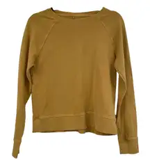 Athleta Mustard Yellow Womens Sweatshirt XXS Crewneck Long Sleeve Shirt Distress