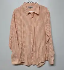 Flax Womens Men's Shirt Linen Button Down Orange Stripe Shirt‎ Minimalist Sz M