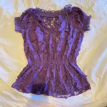 ECI purple short sleeve Floral Lace Top with Cami size 4