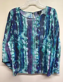 Mossimo Tie Dye Print Sheer Bell Sleeve Blouse Women's Size Medium Polyester