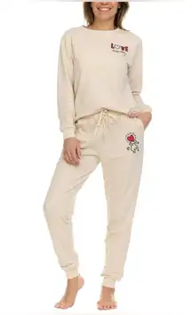 Keith Haring Women's Long Sleeve & Joggers Soft Fleece Lounge Set Cream XXL