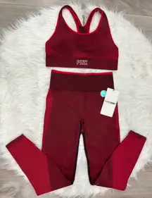 🆕 PINK Victoria's Secret Red Seamless Workout Tight Set