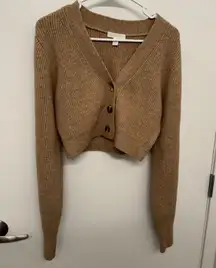 Tan Cropped Wool Blend Cardigan