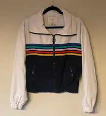 Blue/White & Rainbow, Long-Sleeve, Short, Zip-Up, Jacket. Size Large