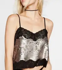 💋EXPRESS Lace and Sequin Cropped Cami, Large