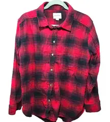 American Eagle Red Black Buffalo Plaid Boyfriend Relaxed Flannel Size Medium