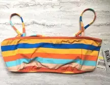 The Bikini Lab Striped Lace Up Back Bikini Top Medium NWT Spaghetti Strap Orange