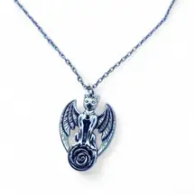 Antique Vintage Gothic Silver Necklace -  Bat necklace - Cat demon with wings