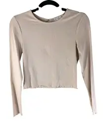 Elodie Womens Crop Top Ribbed Long Sleeve Open Back Stretch Blush Pink Size XL