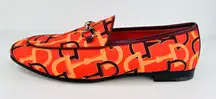 Gucci Jordaan Horsebit Logo Print Orange Fabric Flat Barbie Loafers Size EU 38