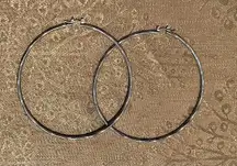 Large Silvertone Ribbed Hoops