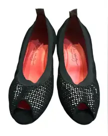 Pas De Rouge Women's Shoes Peep Toe Wedges black nubuck suede leather 38‎ 1/2