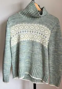 Norton Mcnaughton Fair Isle Blue Green Turtleneck Sweater Fall Cozy Medium