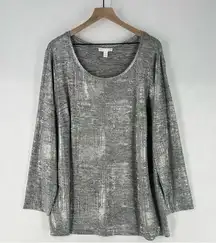 Westport‎ 1962 Metallic Silver Semi Sheer Knit Scoop Neck Short Sleeve Top