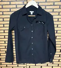 J. Crew Black Sequin Detail‎ Pocket Button Down Shirt Size 0