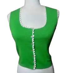 Vintage Lerner Shops Knit Sweater Button Vest Feminine Cottage Green Size Medium