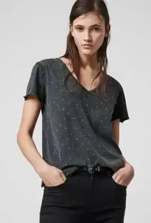 Allsaints‎ Gray Emelyn V-Neck Stud T-Shirt Size Small
