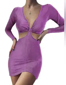 Gab & Kate Orchid Twisted Tie Cut Out Bodycon Mini Dress Sz L Women