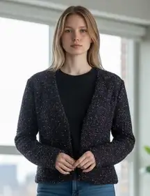 NWOT VENUS Black Fuzzy Sparkle Black Multi Cardigan - Cozy Glitter Knit Large