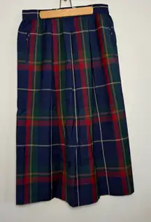 Pendleton Plaid 100% Wool Pleated Skirt Navy Green Red | 12