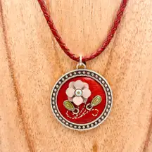 Brighton Opening Night At The Opera Red Leather Cord Red Flower Necklace