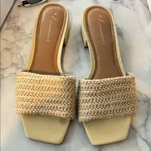 Anthropologie Cream Tan Mules with Woven Texture