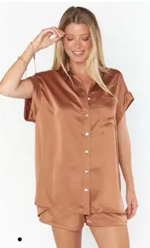 Show Me Your Mumu Best Day Button Up + Glam Time Shorts Pajama Set Copper Medium