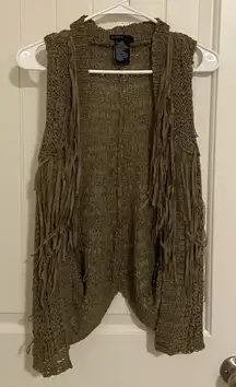 EUC Press women’s khaki green tassel‎ knit fringe vest large