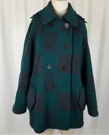 Anthropologie Cartonnier  Buffalo Plaid Cape Coat Blue/Green, size L