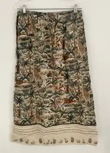 Vintage Tantrums Safari Animal Print Midi Skirt M Stretch Waist Pockets Country