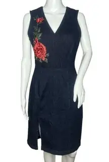 Alexia Admor  Dress Womens 8 Blue Dark Denim Sleeveless Floral Applique Mini