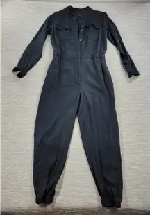 Banana Republic Utility Jogger Jumpsuit Womens 8 Tall Black Tencel Long Sleeve