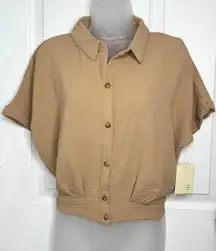 Crinkled Button Down Crop Blouse