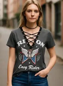 NWT Easy Rider X Nordstrom Lace Up Graphic Tee Shirt