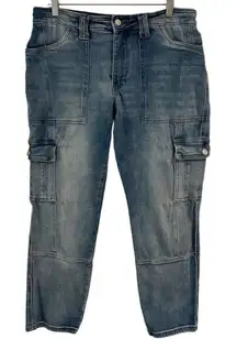 Kancan Avery Straight Leg Cargo Jeans women 9* cropped stretch medium wash denim