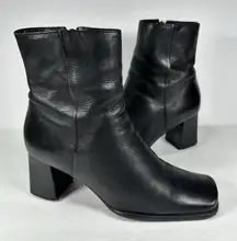 Vintage Nine West Black Leather Ankle Boots Square Toe Block Heel 90s Y2K Sz 8?
