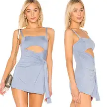 Privacy Please Romper Dress Sleeveless Tie Wrap Front Cutout Bodice Light Blue L